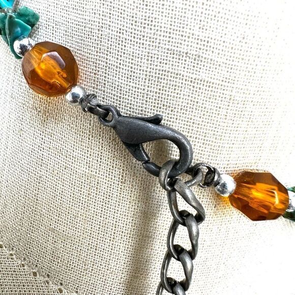 Turquoise and tiger eye long beaded necklace - Picture 4 of 7